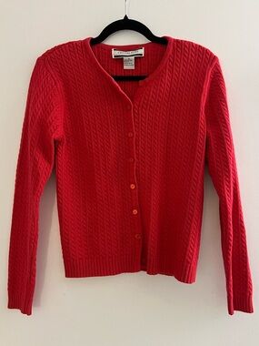 Red Vintage Cable-Knit Button Cardigan